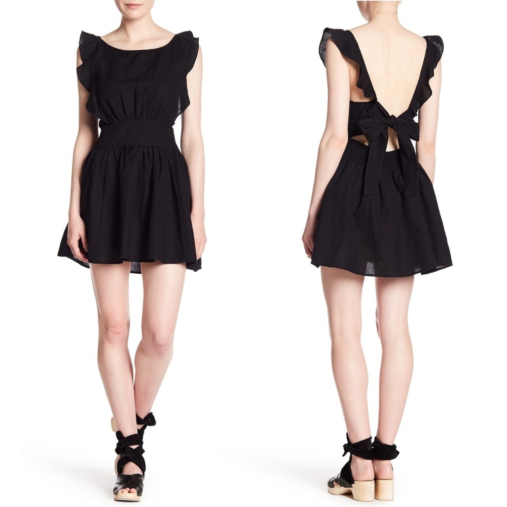 Free People Collette Linen Cap Sleeve Tie Dress